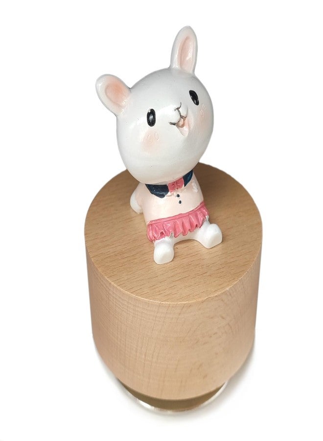 falado Mini Wooden Animal Rotary Music Box with Cute Rabbit Ornament (Tune: You are My Sunshine), White and Beige - Image 1